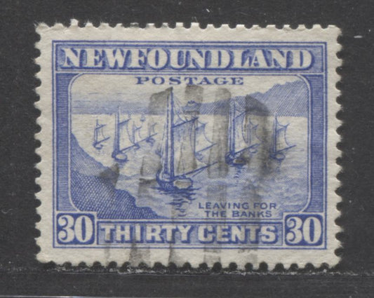 Lot 86 Newfoundland #198 30c Ultramarine Fishing Fleet, 1932-1937 Perkins Bacon Definitives, A Very Fine Used Single With Some Minor Perf Wrinkles At UL