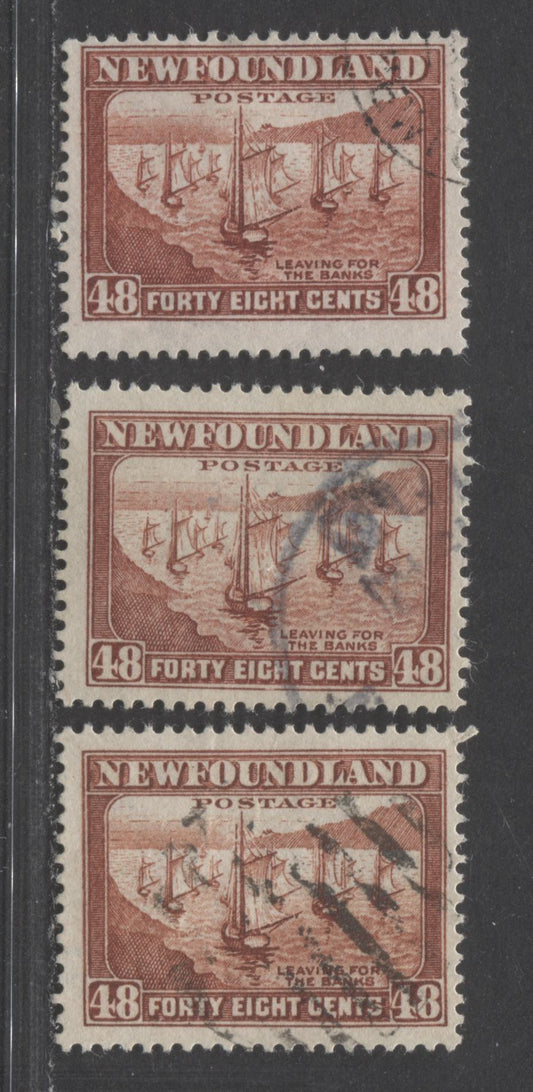 Lot 87 Newfoundland #199 48c Red Brown & Lake Brown Shades Fishing Fleet, 1932-1937 Perkins Bacon Definitives, 3 Fine Used Singles