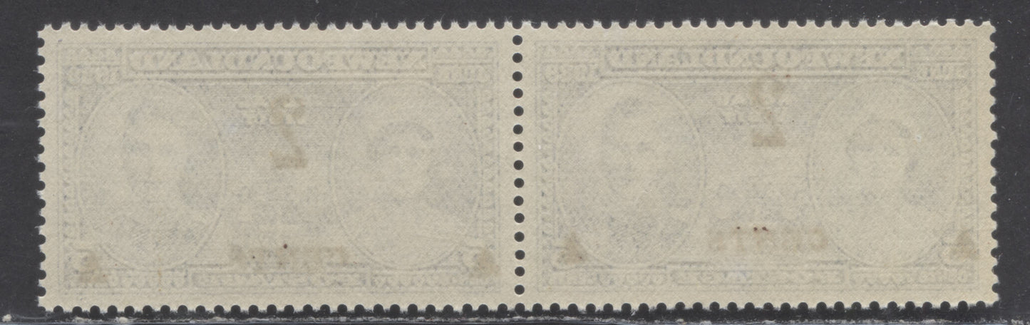 Lot 92 Newfoundland #250var 2c on 5c Violet Blue Surcharged In Brown Queen Elizabeth & King George VI, 1939 Royal Visit Surcharge Issue, A VFNH Pair With Staggered Surcharge