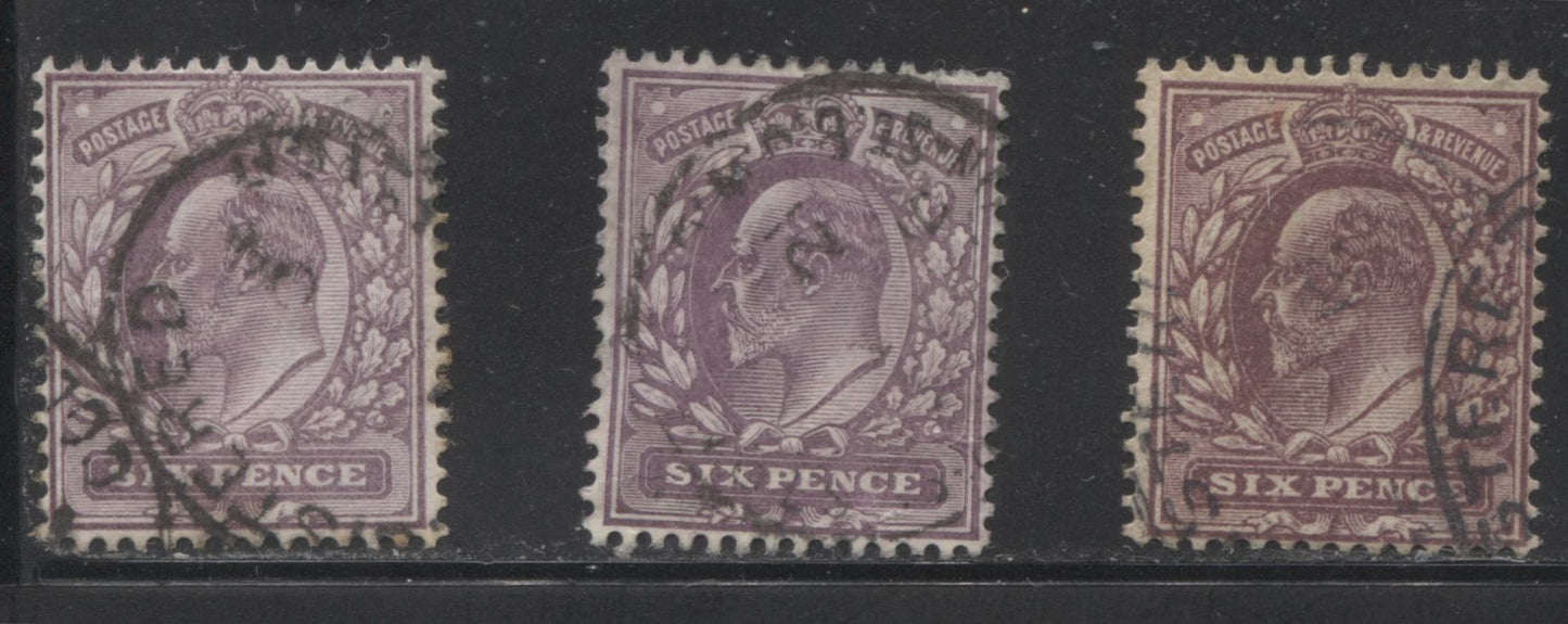 Great Britain SG#245, 245a & 298 6d Dull Purple King Edward VII, 1902-1913 King Edward VII Issue, Fine Used Singles