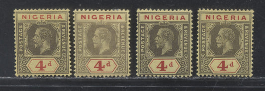 Nigeria SG#24a 4d Black And Red On Yellow King George V Issue 1921-1934 De La Rue Imperium Keyplate Design, Die 1. Four VF Examples On Different Papers In Different Shades