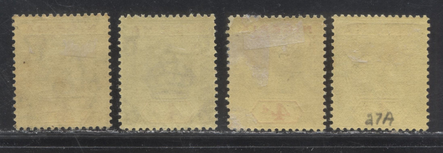 Nigeria SG#24a 4d Black And Red On Yellow King George V Issue 1921-1934 De La Rue Imperium Keyplate Design, Die 1. Four VF Examples On Different Papers In Different Shades