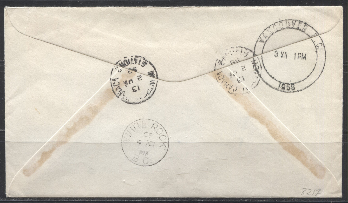 1958 Domestic Registered Cover From Montreal to White Rock, BC, Franked With 1958 Commemoratives