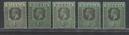 Nigeria SG#26 1/- Black On Green King George V Issue 1921-1934 De La Rue Imperium Keyplate Design, Five VF Examples Of Different Shades