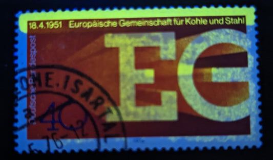 Germany SC#1209 40pf Red & Multicolored 1976 European Coal & Steel Communities, Weak Tagging, A Very Fine Used Example, Click on Listing to See ALL Pictures, Estimated Value $15 USD