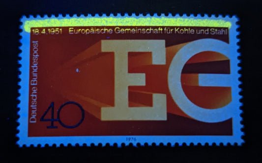 Germany SC#1209 40pf Red & Multicolored 1976 European Coal & Steel Communities, Faint Top Bar Tagging, A VFNH Example, Click on Listing to See ALL Pictures, Estimated Value $15 USD
