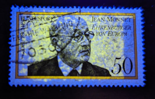Germany SC#1244 50pf Multicolored 1977 Jean Monnet, With Spotty Tagging, A Very Fine Used Example, Click on Listing to See ALL Pictures, Estimated Value $15 USD