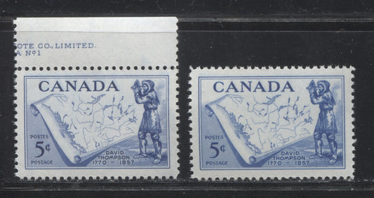 Canada #370 5c Bright Aniline Blue, David Thompson, 1957 Thompson Issue, a VFNH Single of the Aniline Ink