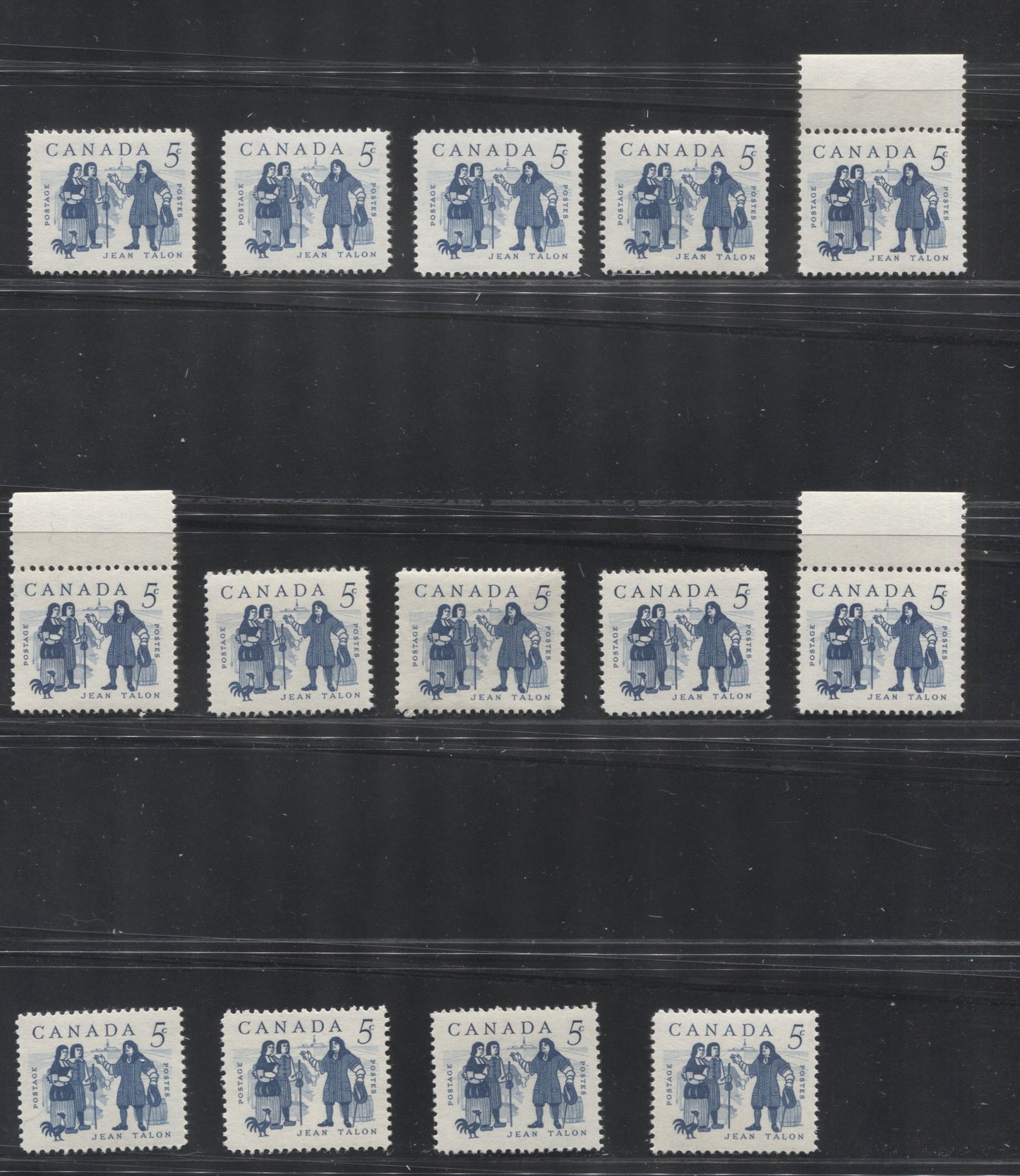 Canada #398 5c Dark Blue 1962 Jean Talon Issue, Specialized Lot of 38 Stamps, With Various Perfs, Gums and Papers. VFNH