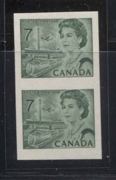Canada #549a 7c Deep Emerald Transportation, 1967-1973 Centennial Definitive Issue, A VFNH Example of the Rare Imperforate Coil Pair