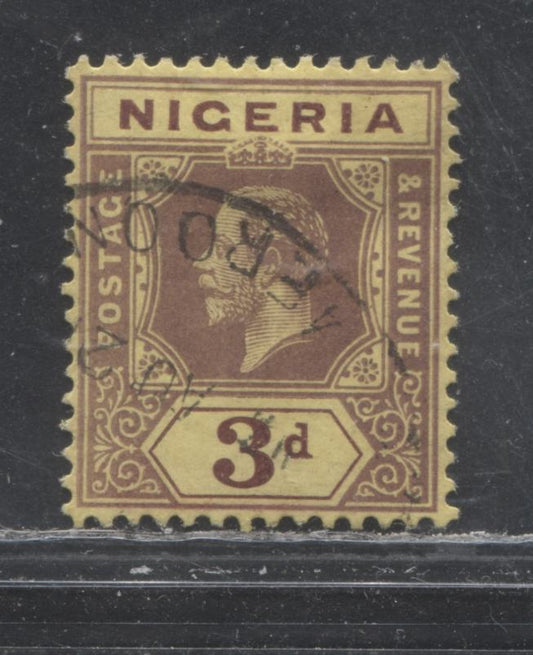 Nigeria SG#5c 3d Purple On Yellow King George V Issue 1914-1922 De La Rue Imperium Keyplate Design. A VF CDS Cancel