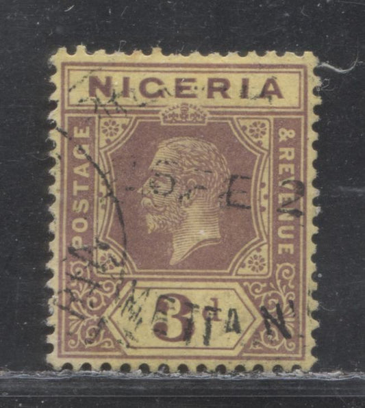 Nigeria SG#5e 3d Purple On Pale Yellow King George V Issue 1914-1922 De La Rue Imperium Keyplate Design. A VF CDS Cancel