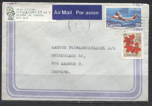Canada #719 25c Sugar Maple, 1977-1982 Floral & Environment Issue, Combination Usage on October 1982 Airmail Cover to Denmark