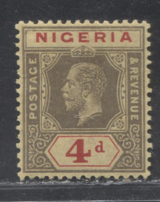 Nigeria SG#6d 4d Gray And Carmine On Yellow King George V Issue 1914-1922 De La Rue Imperium Keyplate Design. A VF Example