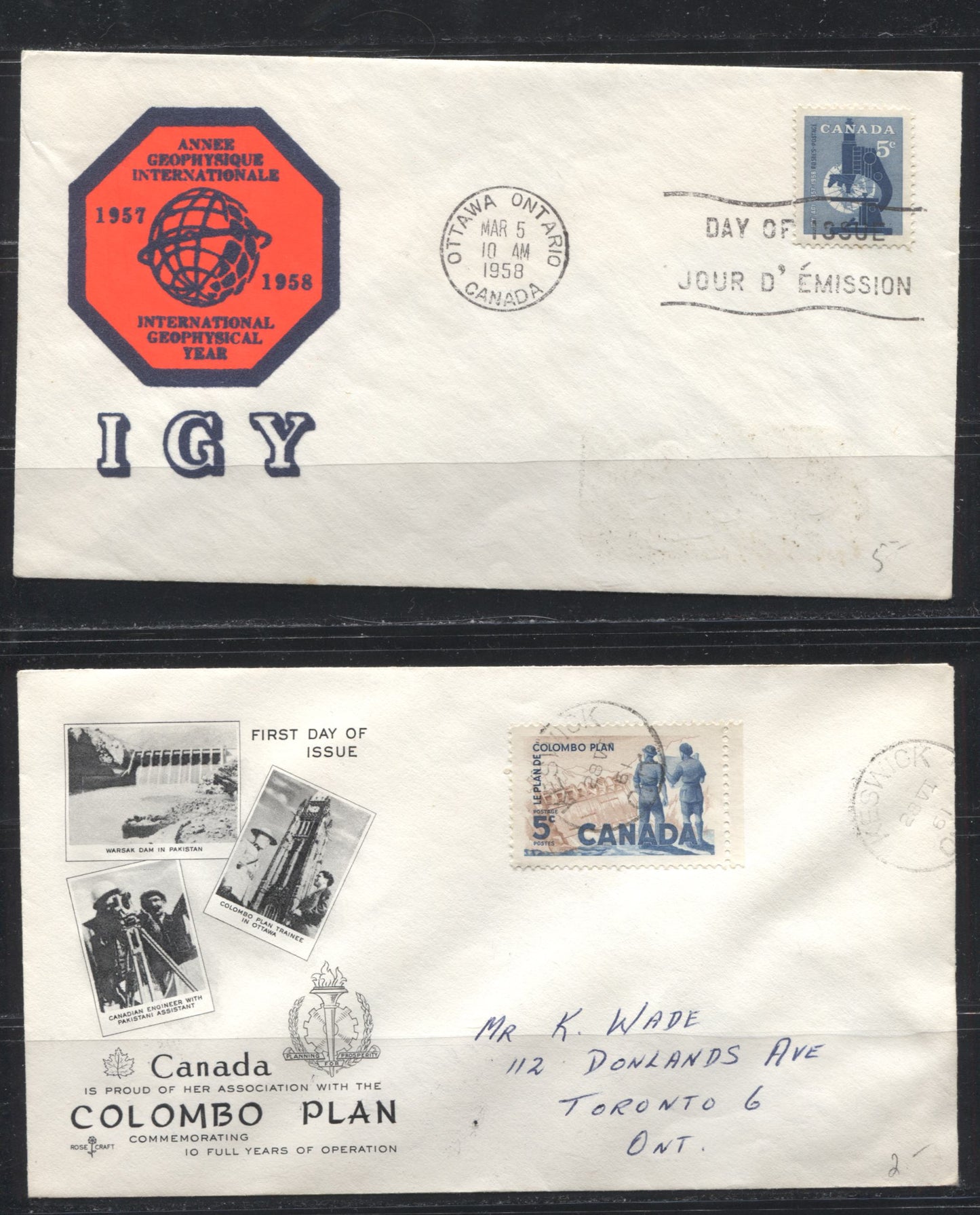 1958 & 1961 Commemorative Issues - 6 First Day Covers Franked With Singles, Various Cachets