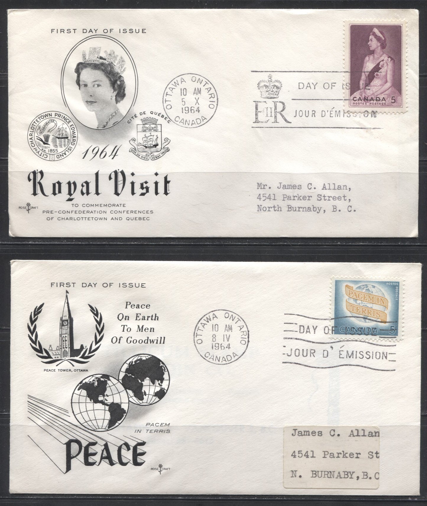 1964 Commemorative Issues - 6 Rosecraft First Day Covers Franked With Singles