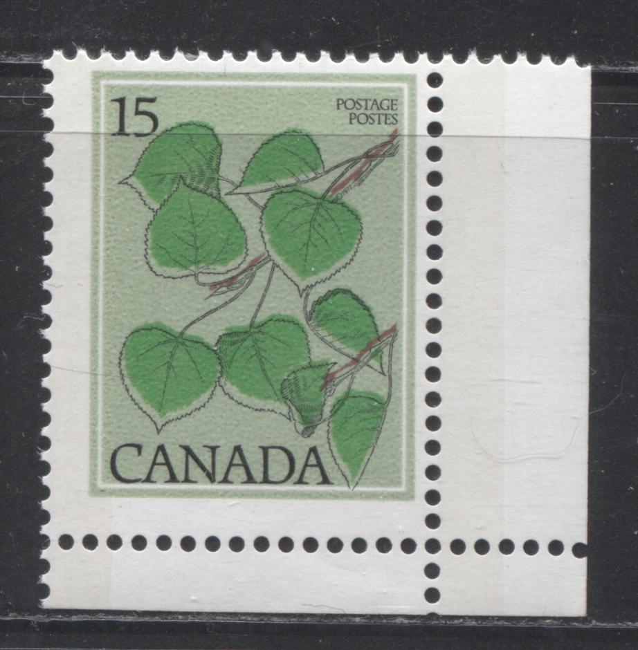 Canada #717T1 15c Multicoloured Trembling Aspen, 1977-1982 Floral & Environment Issue, a Fine Mint NH Single on DF/DF Paper With G2aL 1-Bar Tagging Error and Winter Leaves Variety