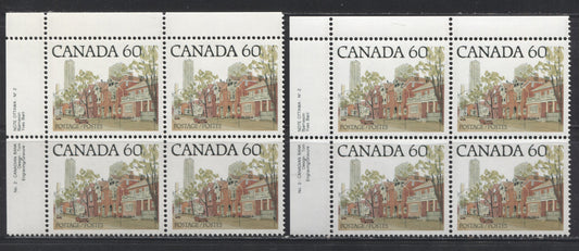 Canada #723C 60c Multicoloured Toronto Street Scene, 1977-1982 Floral & Environment Issue, 2 VFNH UL Plate 2 Blocks, Printed on Slightly Different DF Papers
