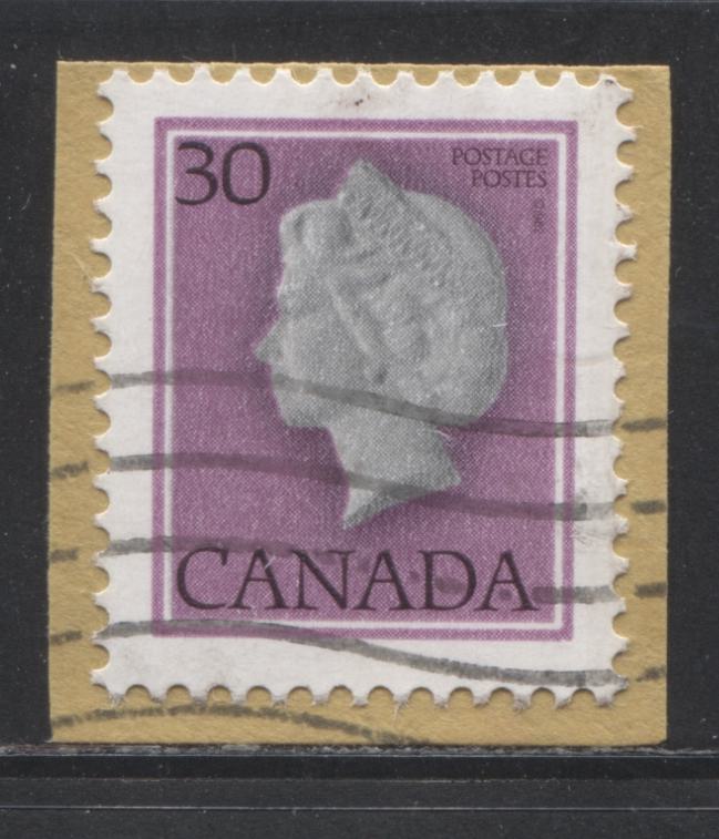Canada #791T6 30c Deep Magenta And Black Queen Elizabeth II, 1977-1982 Floral & Environment Issue, A Very Fine Used Single on Piece, Showing a G2cR Tagging Error