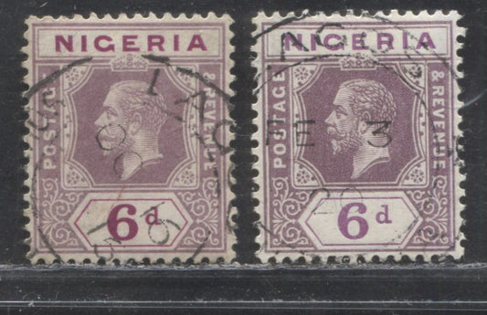Nigeria SG#7 6d Dull Purple And Bright Purple, And Dull Purple And Purple King George V Issue 1914-1922 De La Rue Imperium Keyplate Design. Two VF SON Cancels