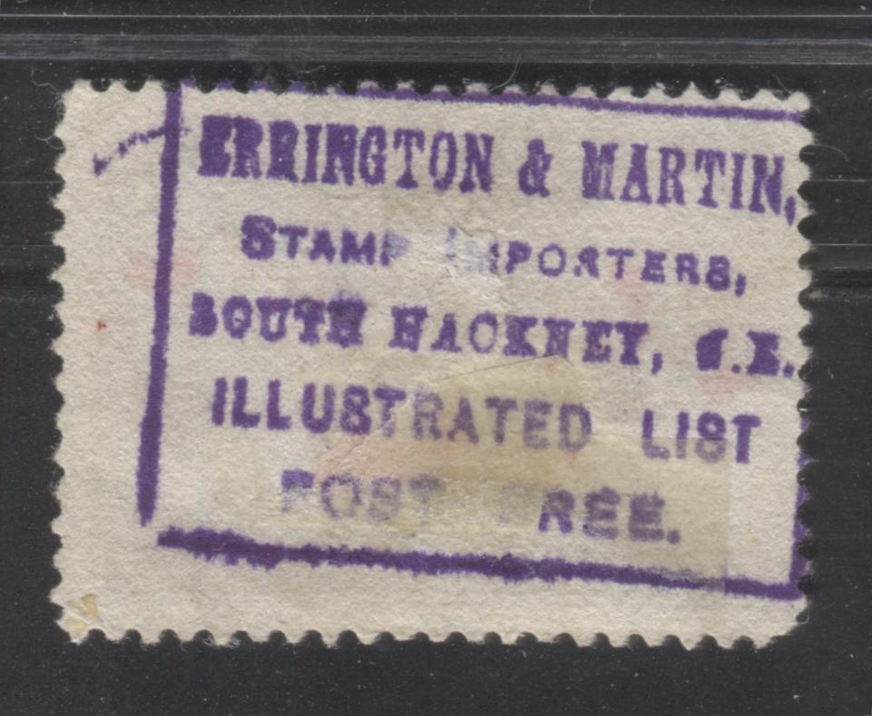 Canada #85 2c Lavender, Black and Carmine, Mercator Projection 1898 Imperial Penny Postage Issue Fine Used Example Showing An Interesting Stamp Dealer Advert on Back