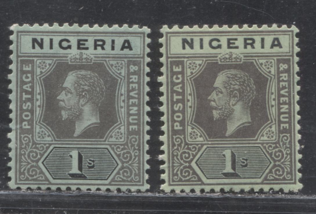 Nigeria SG#8a 1/- Gray Black On Yellow Green King George V Issue 1914-1922 De La Rue Imperium Keyplate Design, A VF Example With A Blue-Green Paper For Contrast