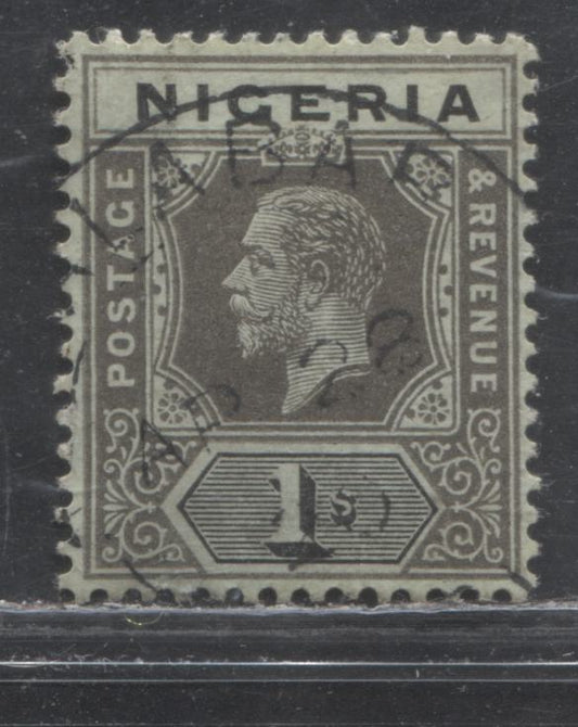 Nigeria SG#8d 1/- Gray Black On Blue Green King George V Issue 1914-1922 De La Rue Imperium Keyplate Design, A VF SON Cancel