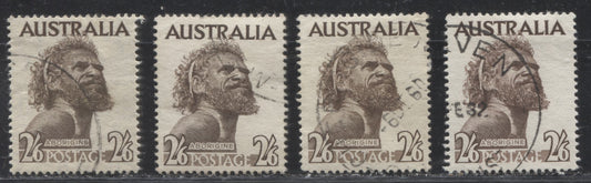 Australia #248, 303 (SG#253-253ba) 2/6d Sepia Brown Aborigine, 1952-1965, VF Used Examples of All Listed Printings, Plus Extra Shade Variety