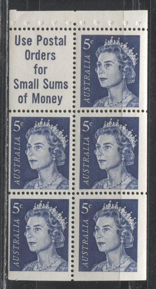 Australia #399a (SG#386ca) 5c Dark Blue Queen Elizabeth II 1966-1973 Decimal Definitive Issue, a Fine NH Booklet Pane of 5 + Label