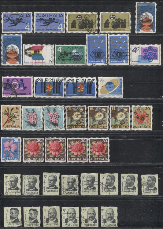 Australia #421/453 (SG#406/449) 1966-1968 Commemoratives and 1968-1971 Floral Definitives, A Specialized Lot of 72 Fine and VF Used Stamps