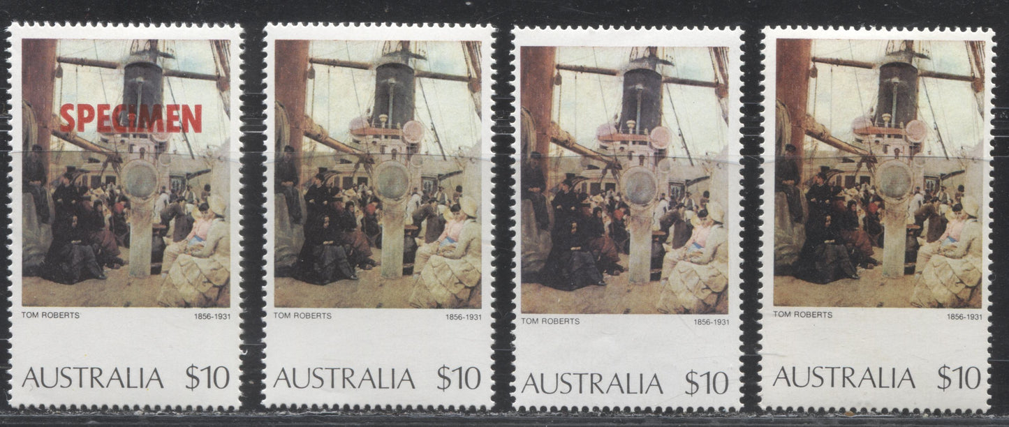 Australia #579 1973-1981 Definitive Issue, A Fine and VFNH Group of 4 of the $10 Values, Each on a Different Paper and Gum, or Printed in a Different Shade, Including a Specimen Overprint