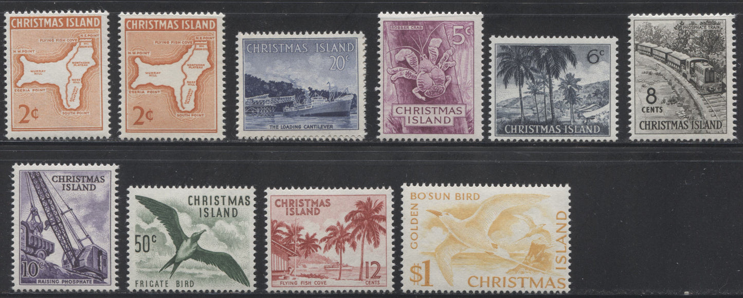 Christmas Island #11-20 2c Red Orange - $1 Orange Yellow, 1963-1968 Definitive Issue, A Complete F-VF NH Set, With Additional Shade Variety