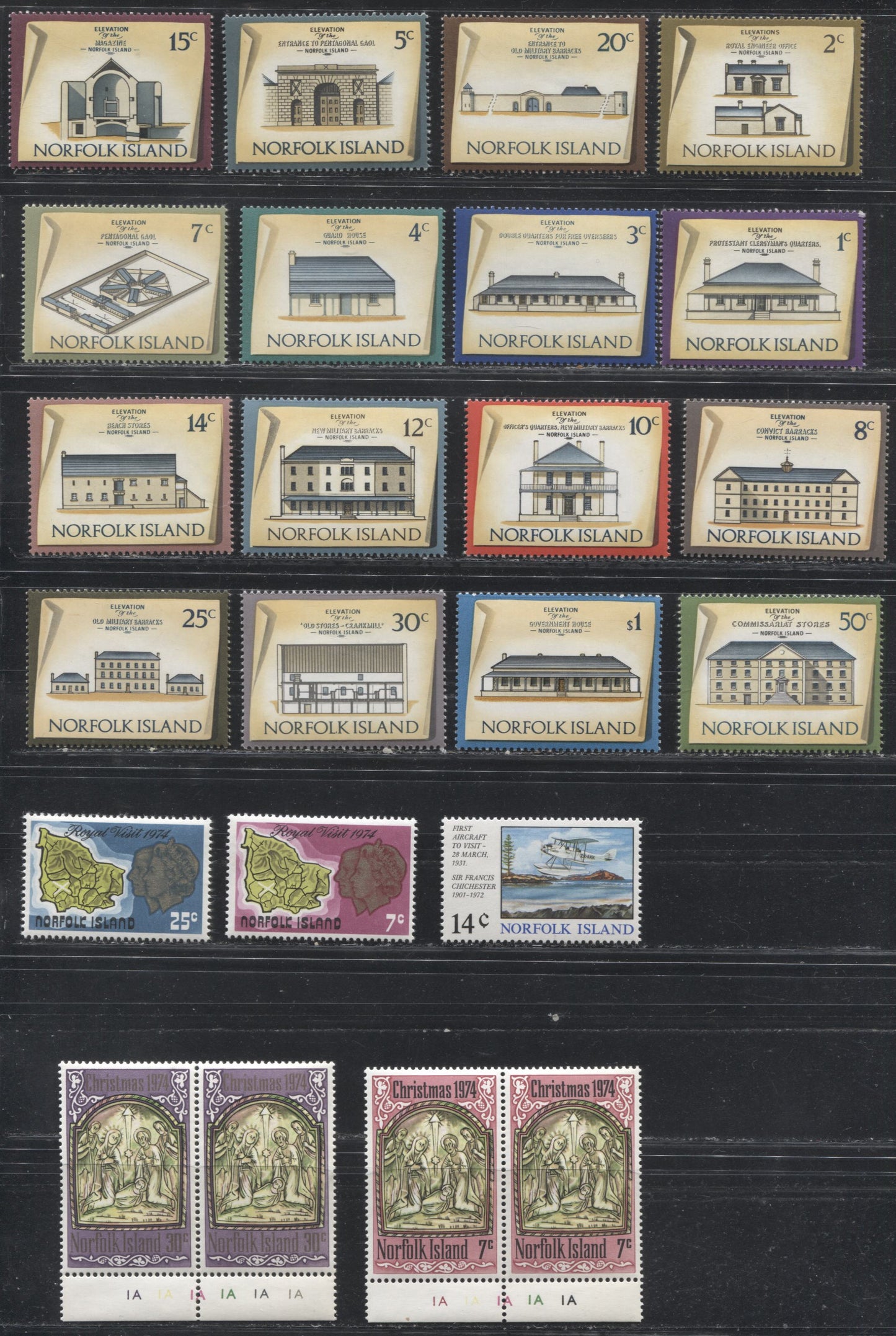 Lot 465 Norfolk Island #156-174, 179-180 1973-74 Building Definitives and 1974 Commemoratives a VFNH Selection