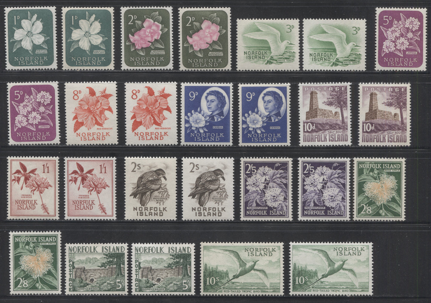 Lot 460 Norfolk Island #29-41, 1960-1962 1d - 10/- 1960-1962 Pictorial Definitive Issue, a VFNH Complete Set With Additional Paper and Shade Varieties