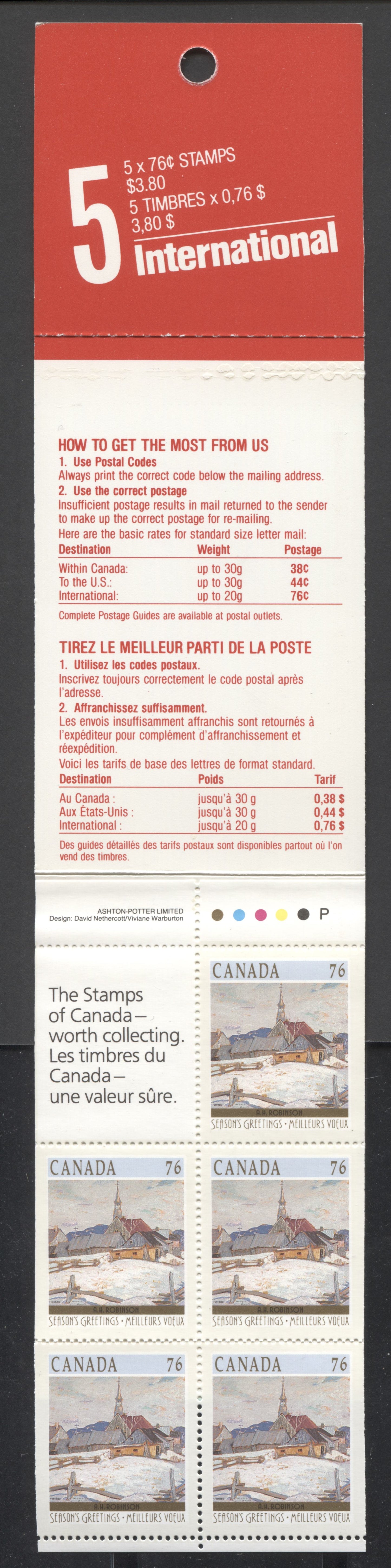 Canada #BK109 (SG #SB120) 1989 Christmas Issue, Complete $3.8  Booklet, Front Cover
