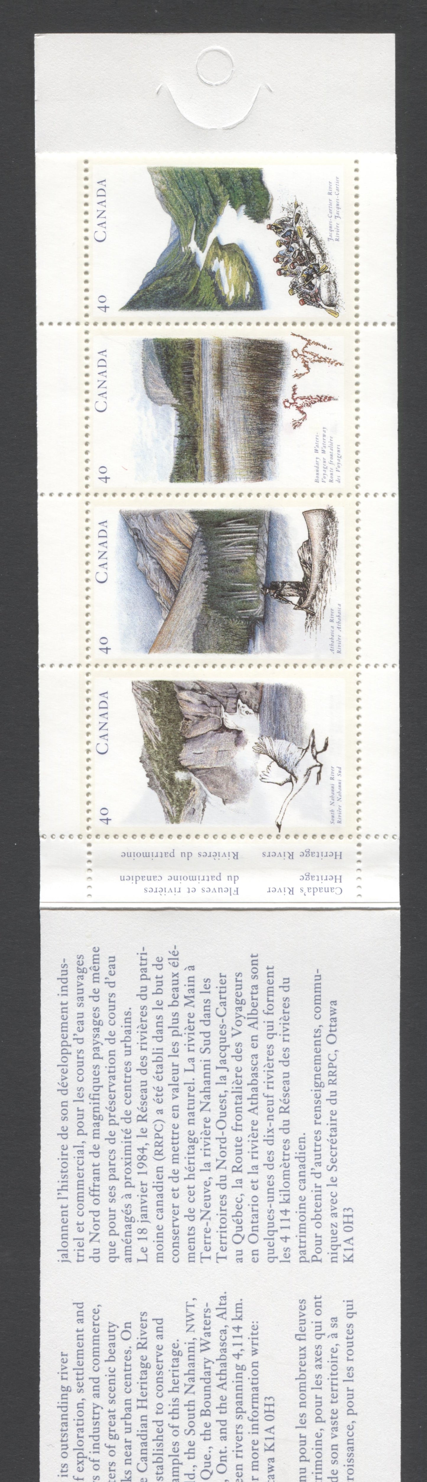 Canada #BK131a-b (SG #SB141) 1991 Heritage Rivers Issue, Complete $4  Booklet, Front Cover