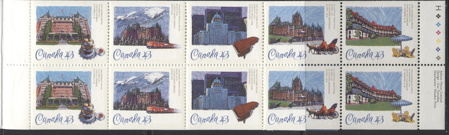 Canada #BK160a-b 1993 Historic CPR Hotels Issue, Complete $4.30  Booklet, Harrison Paper, Dead Paper, 4 mm GT-4 Tagging