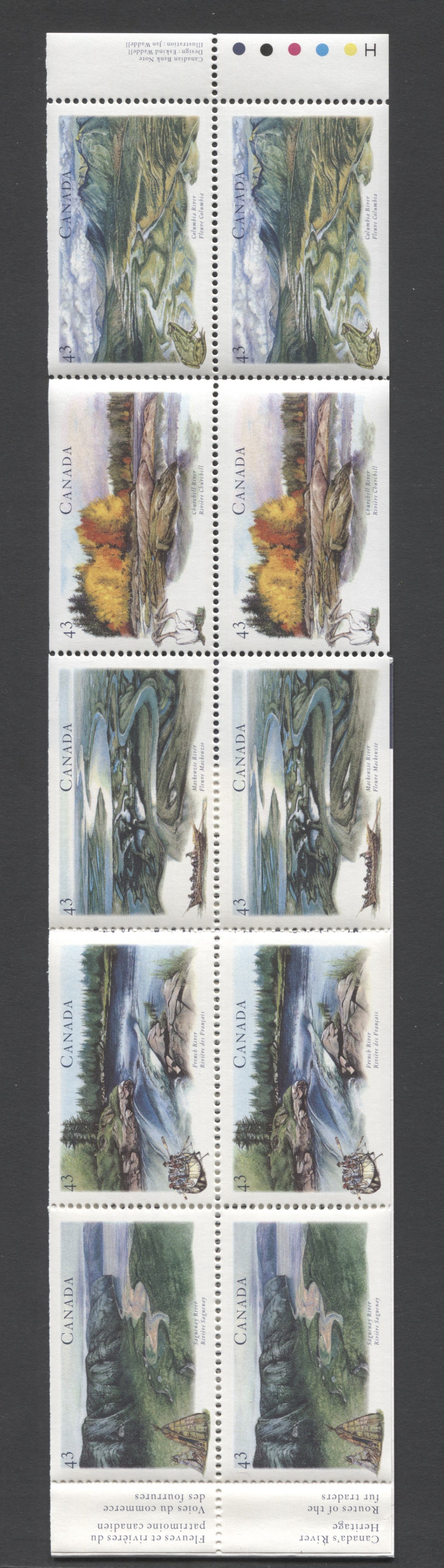 Canada #BK170a-b 1994 Heritage Rivers Issue, Complete $4.30 Booklet, Harrison Paper, Dead Paper, 4 mm GT-4 Tagging