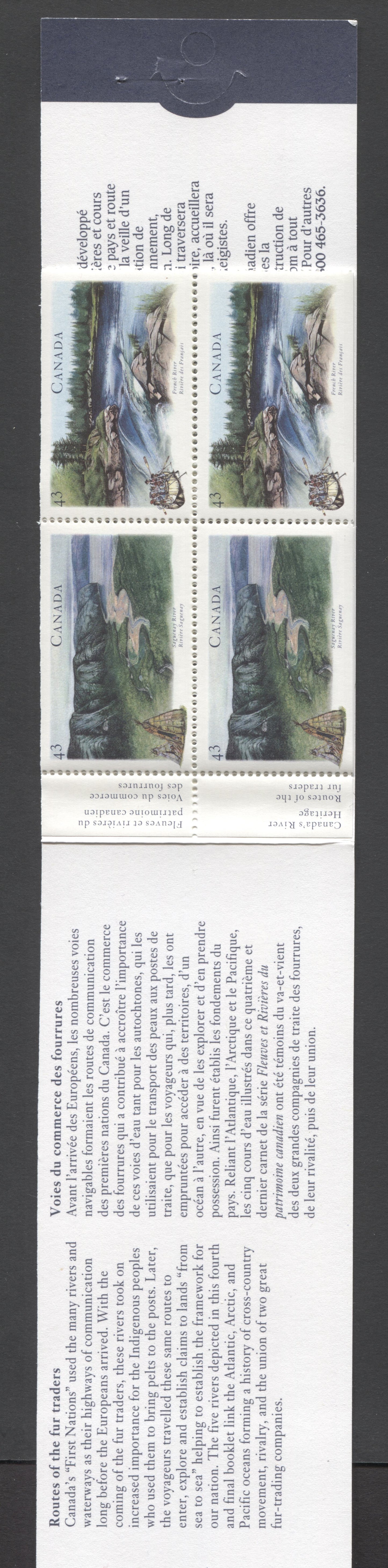Canada #BK170a-b 1994 Heritage Rivers Issue, Complete $4.30 Booklet, Harrison Paper, Dead Paper, 4 mm GT-4 Tagging