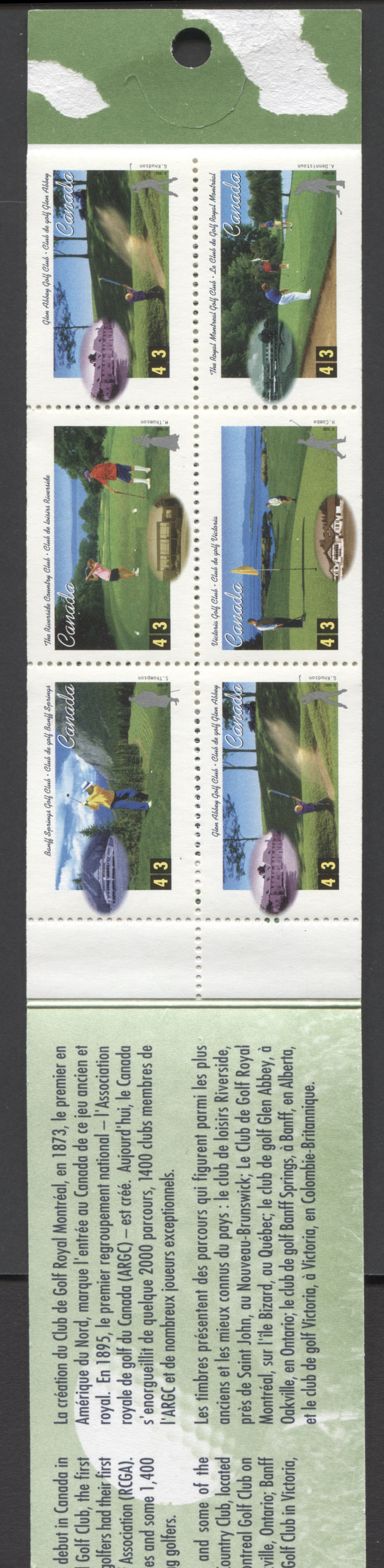 Canada #BK176a-b 1995 Golf in Canada Issue, Complete $4.30 Booklet, Coated Papers Paper, Dead Paper, 4 mm GT-4 Tagging