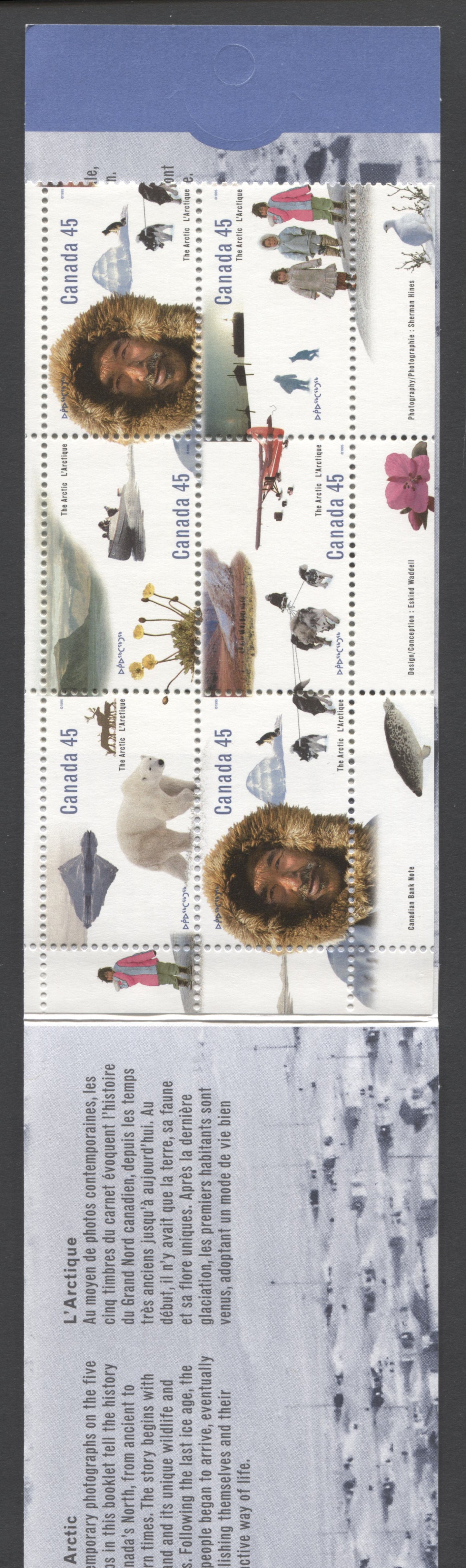 Canada #BK184a-b 1995 Arctic Institute Issue, Complete $4.50  Booklet, Coated Papers Paper, Dead Paper, All Over Tagging