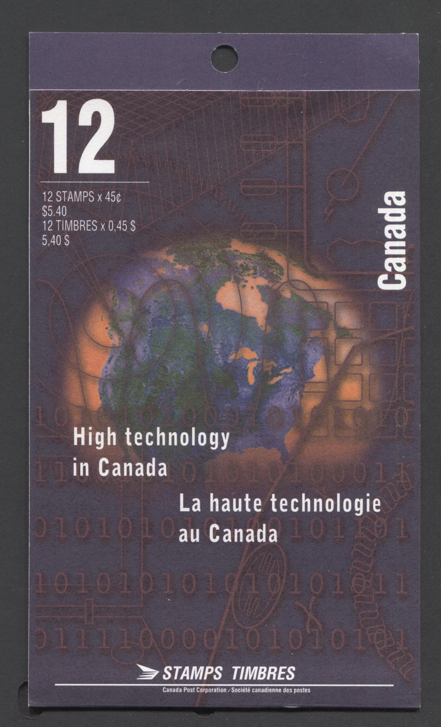Canada #BK191a-b 1996 High Technology Issue, Complete $5.40 Booklet, Coated Papers Paper, Dead Paper, All Over Tagging