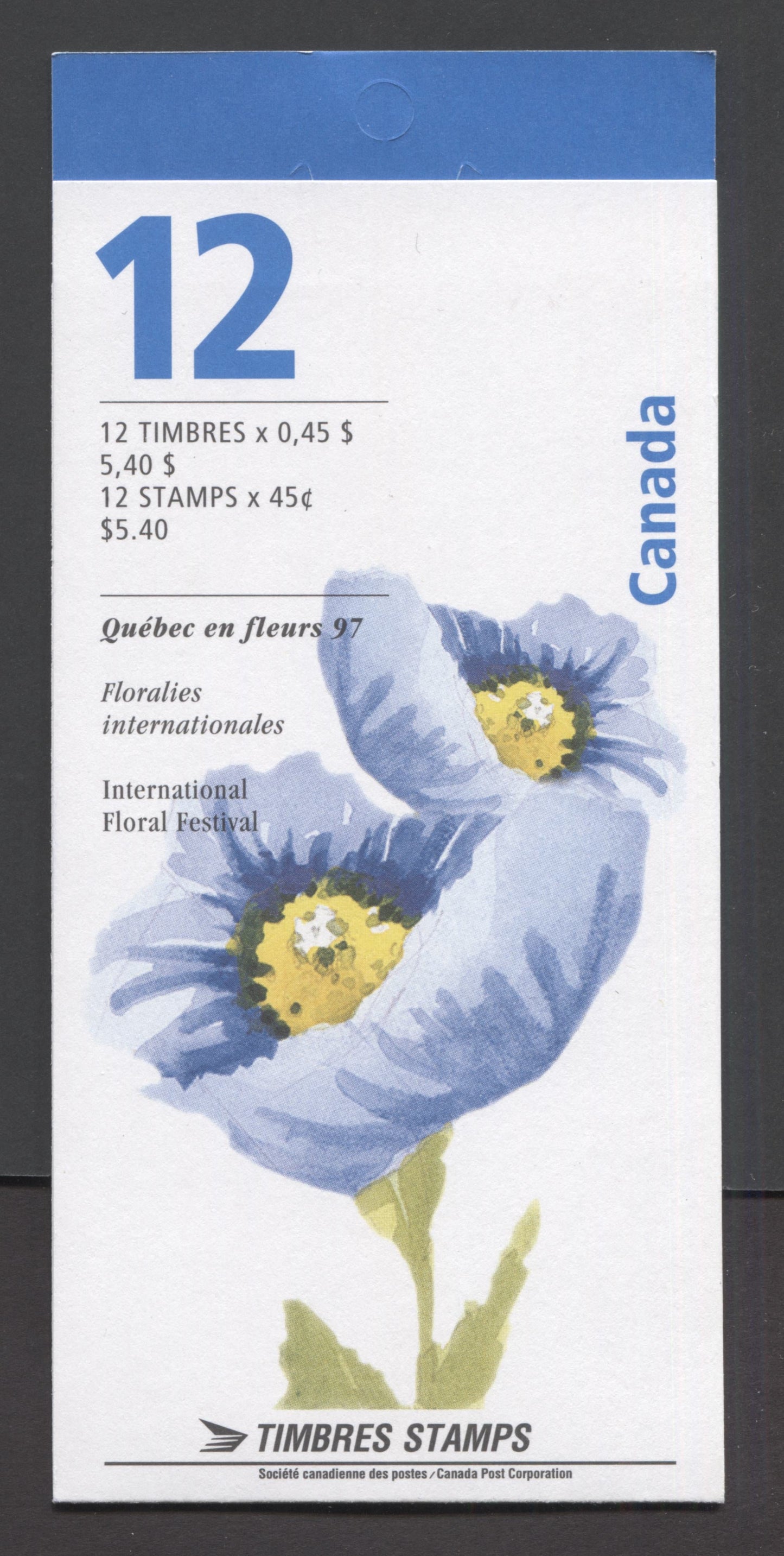 Canada #BK199a-b 1997 Quebec En Fluers 97 Issue, Complete $5.40  Booklet, Peterborough Paper, 4 mm GT-4 Tagging