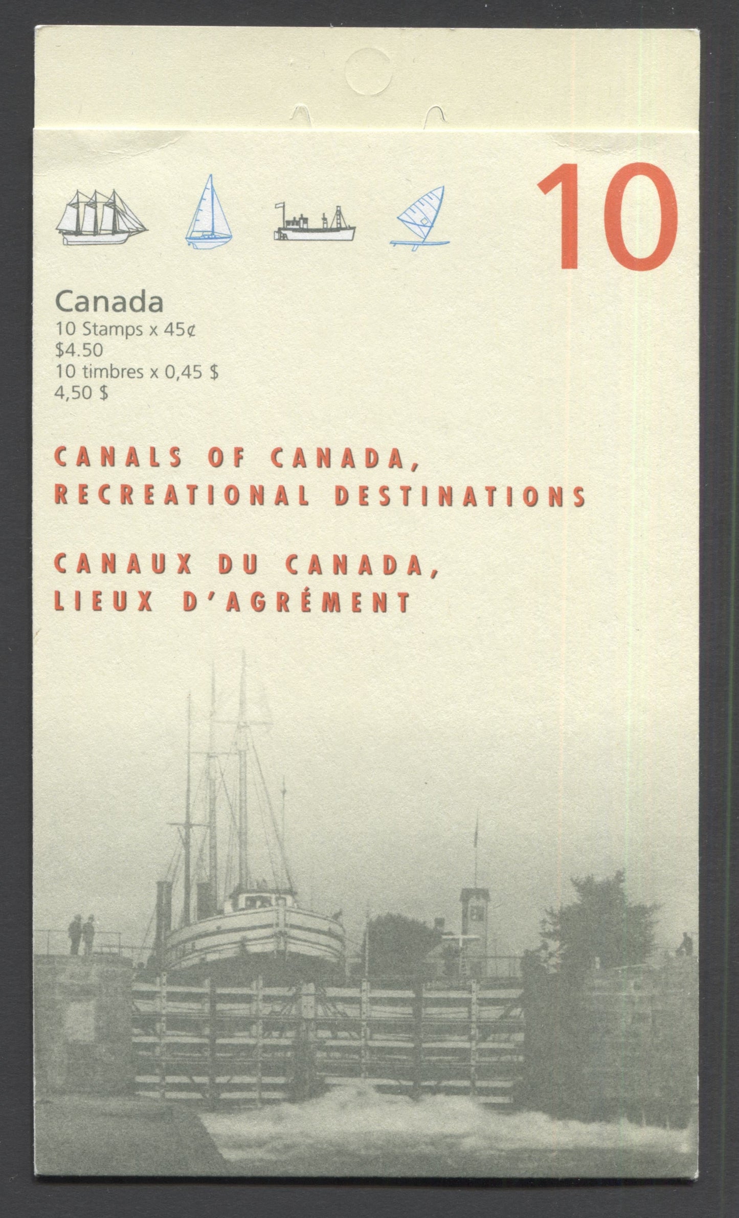 Canada #BK208a-b 1998 Canals Issue, Complete $4.50 Booklet, Tullis Russell Coatings Paper, Dead Paper, 4 mm GT-4 Tagging