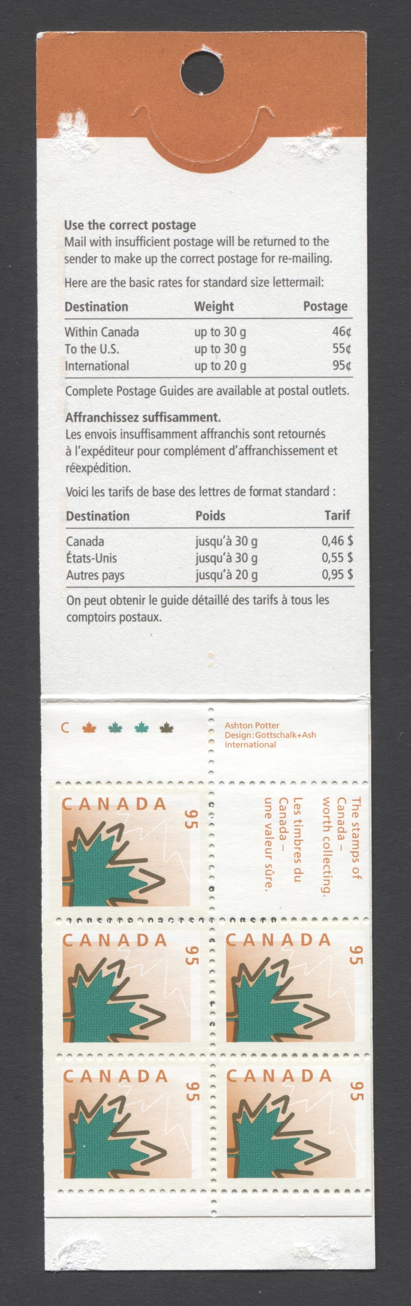 Canada #BK217a-b 1998-2003 Trades and Wildlife Definitive Issue, Complete $4.75 Booklet, Tullis Russell Coatings Paper, Dead Paper, 4 mm GT-4 Tagging