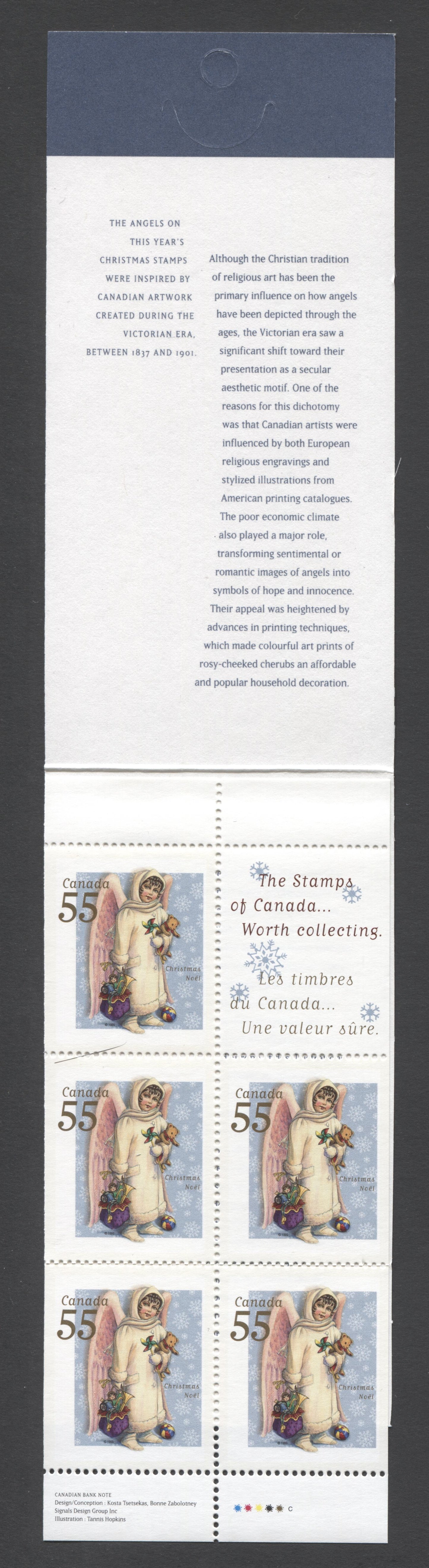 Canada #BK223a 1999 Christmas Issue, Complete $2.75 Booklet, Tullis Russell Coatings Paper, Dead Paper, 4 mm GT-4 Tagging