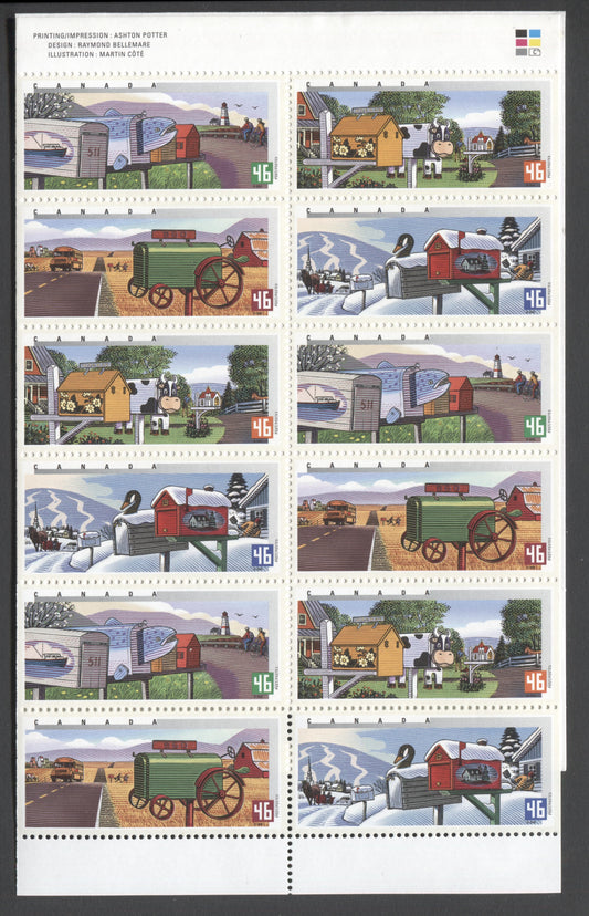 Canada #BK226a-b 2000 Rural Mailboxes Issue, Complete $5.52 Booklet, Tullis Russell Coatings Paper, Dead Paper, 4 mm GT-4 Tagging
