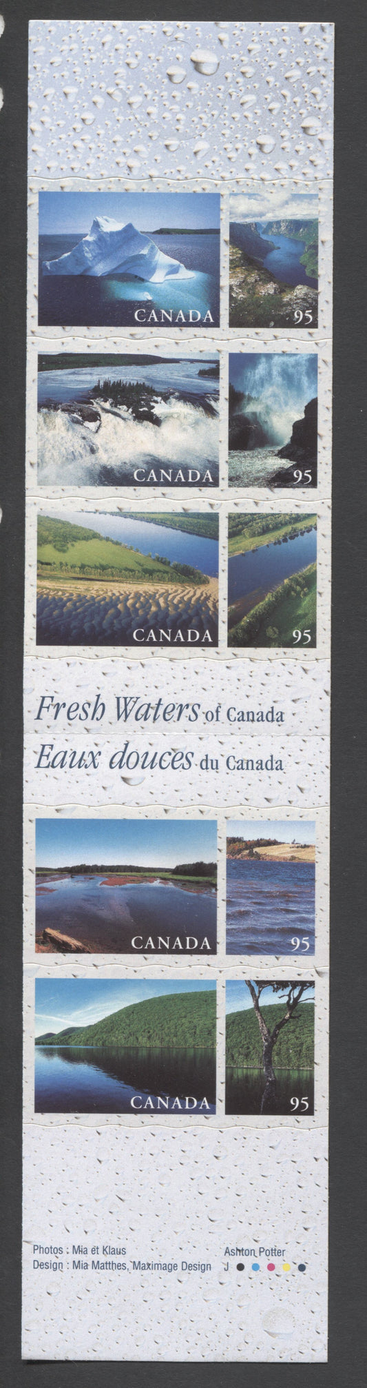 Canada #BK229a-b 2000 Fresh Waters of Canada Issue, Complete $4.75 Booklet, JAC Paper, Dead Paper, 4 mm GT-4 Tagging