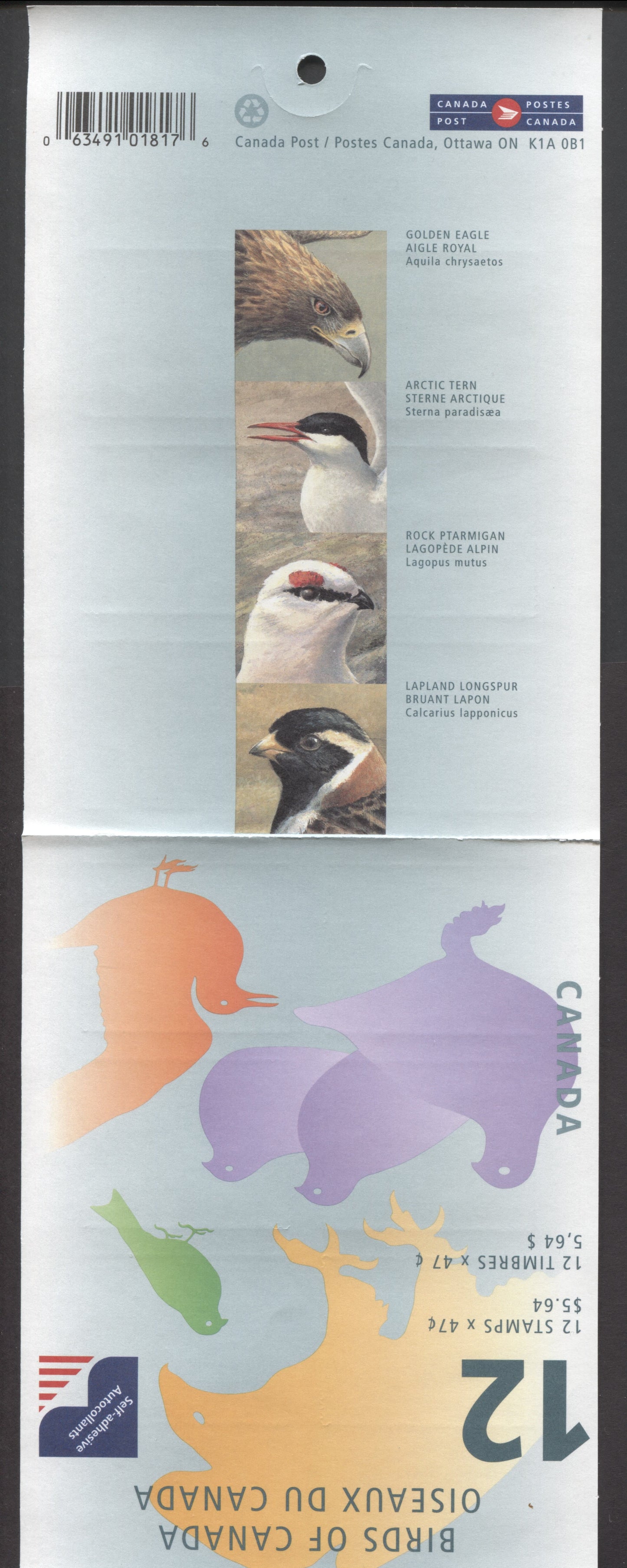 Canada #BK241a-b 2001 Birds of Canada Issue, Complete $5.64 Booklet, JAC Paper, Dead Paper, 4 mm GT-4 Tagging