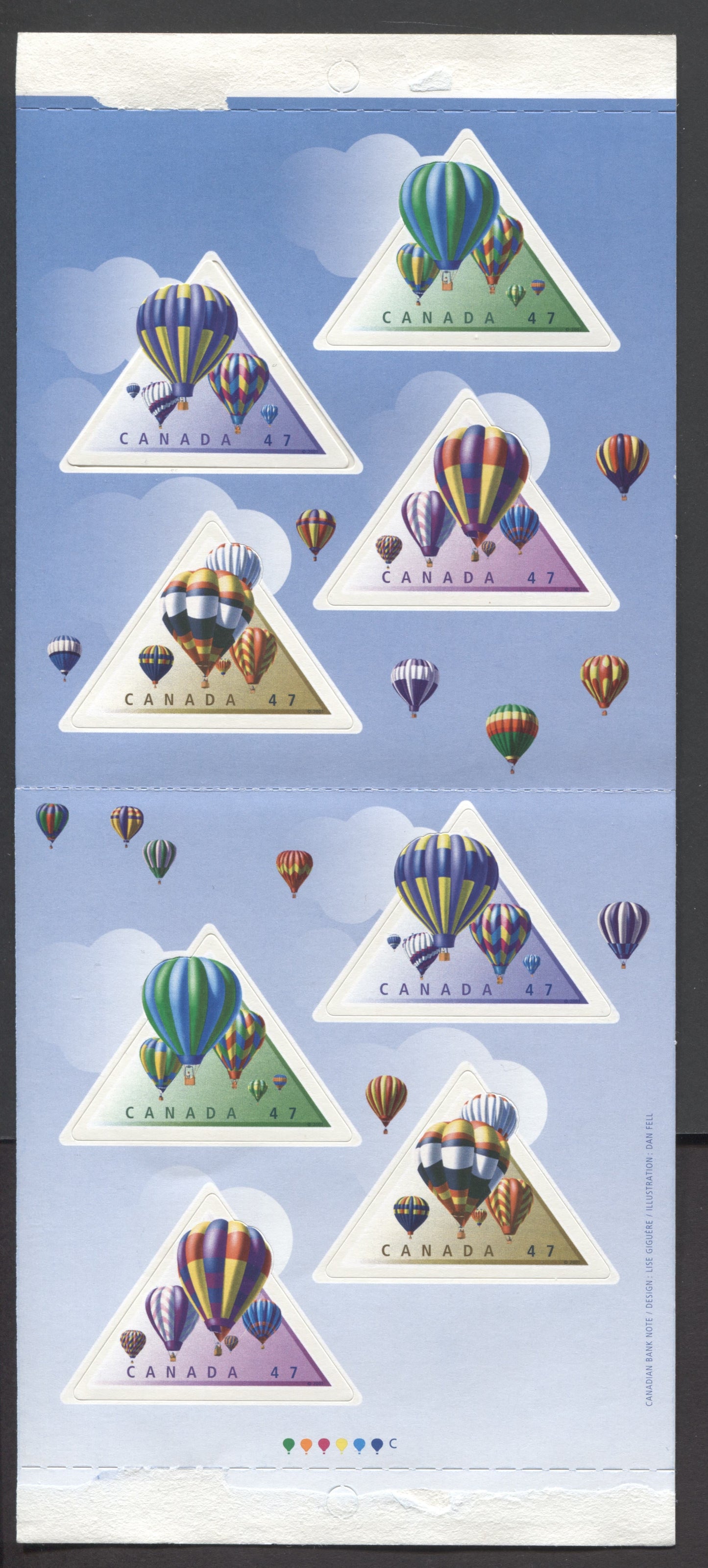 Canada #BK247a-i 2001 Hot Air Balloons Issue, Complete $3.76 Booklet, Tullis Russell Coatings Paper, Dead Paper, 4 mm GT-3 Tagging